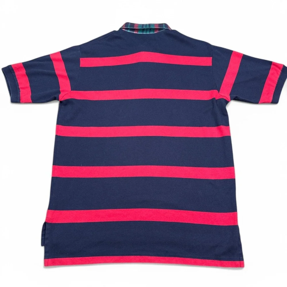 Vintage Ralph Laurn Polo Shirt Mens Size Large Flannel‎ Collar Blue Red Striped